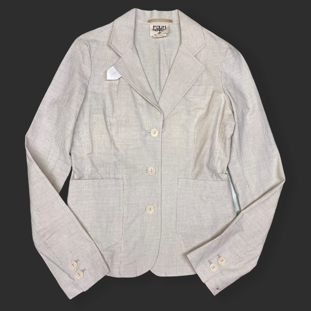 Edun Cotton Striped White 3-Button Blazer Sport